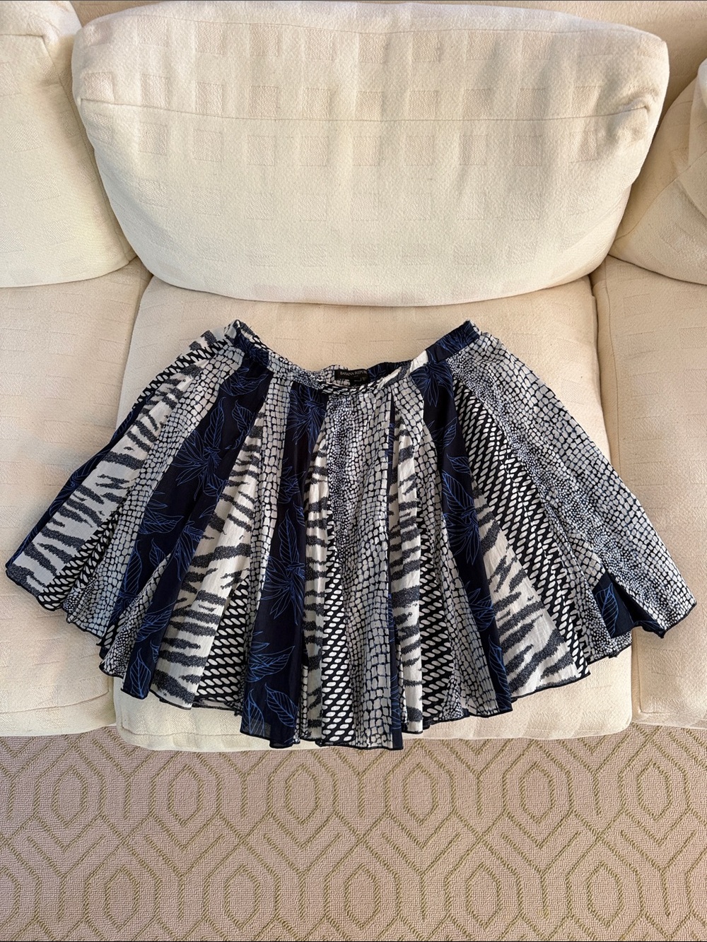 Banana Republic 100% Cotton Navy and White Mixed-Print Circle Skirt